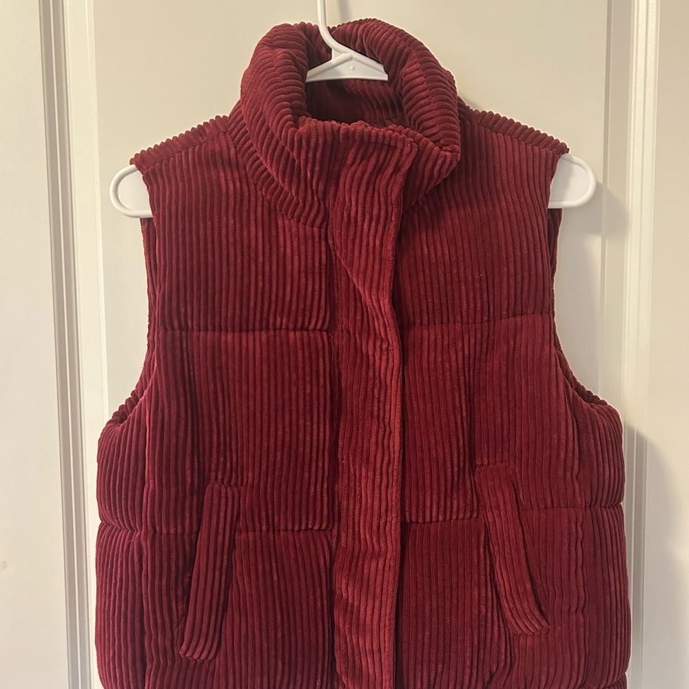 7 For All Mankind Corduroy Puffer Vest in Deep Red